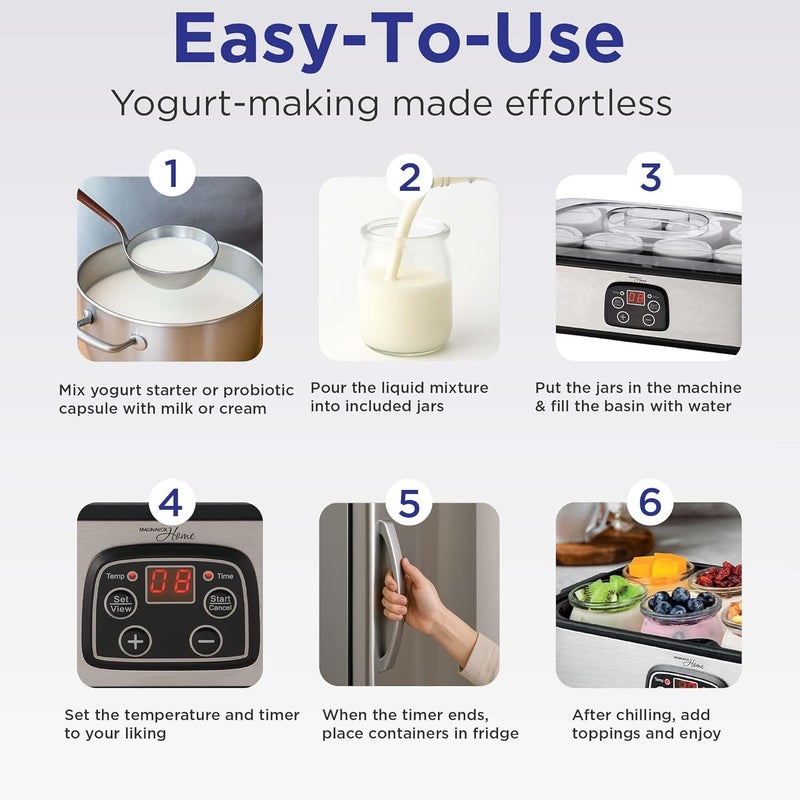 CULINARY CHEF Series MAGNAVOX HOME, Ultimate Probiotic Yogurt Maker with Adjustable Time & Temp Control - Make Trillions of Live Probiotics with 8 GLASS JARS - Greek Yogurt Maker - Image 2